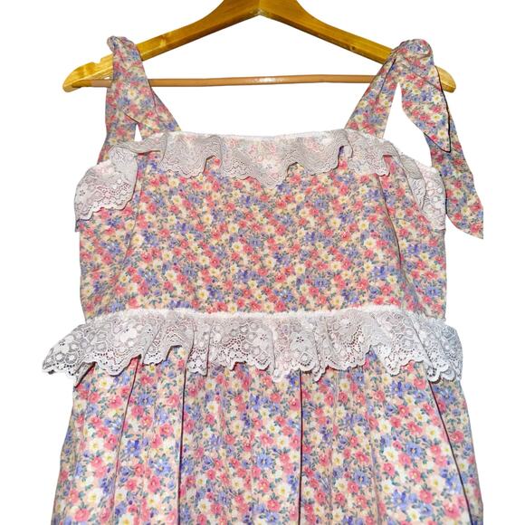 NWT La February Ditzy Floral Baby Doll Dress Small Lace Trim Pink Cottagecore - Picture 5 of 12
